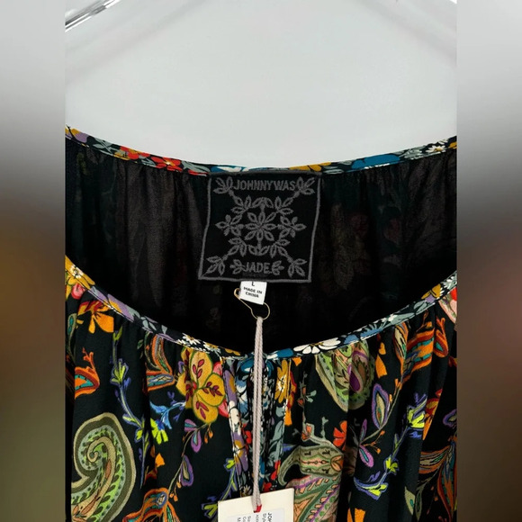NWT Johnny Was Adela Paisley Print Mixed Long Sleeve Top in Black Multi Large - Picture 6 of 12